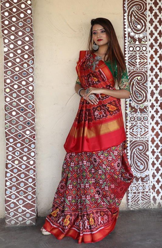 Rajkoti Double Ikat Handwoven Pure Silk Patola Saree_PPS007