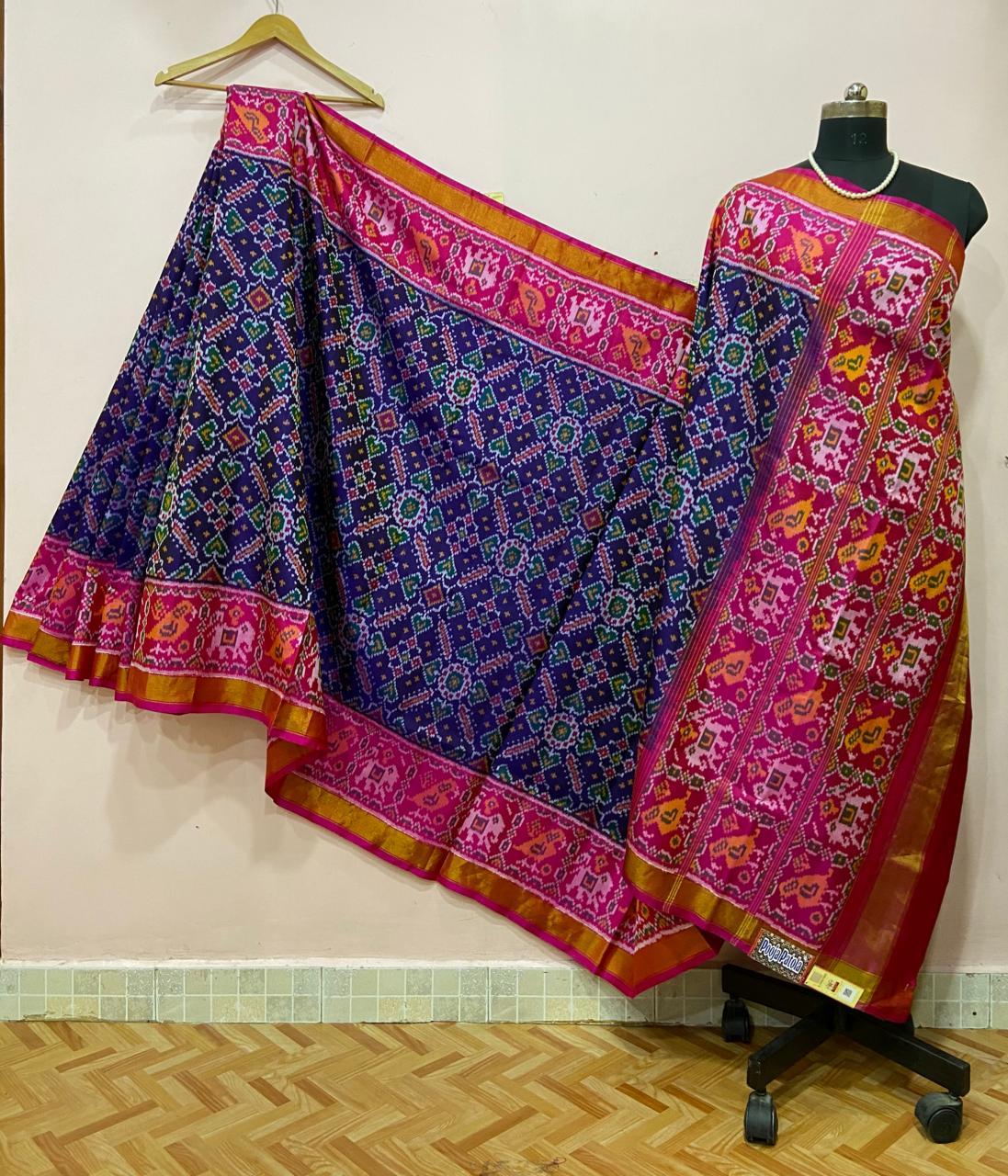 Rajkoti Double Ikat Handwoven Pure Silk Patola Saree_PPS013