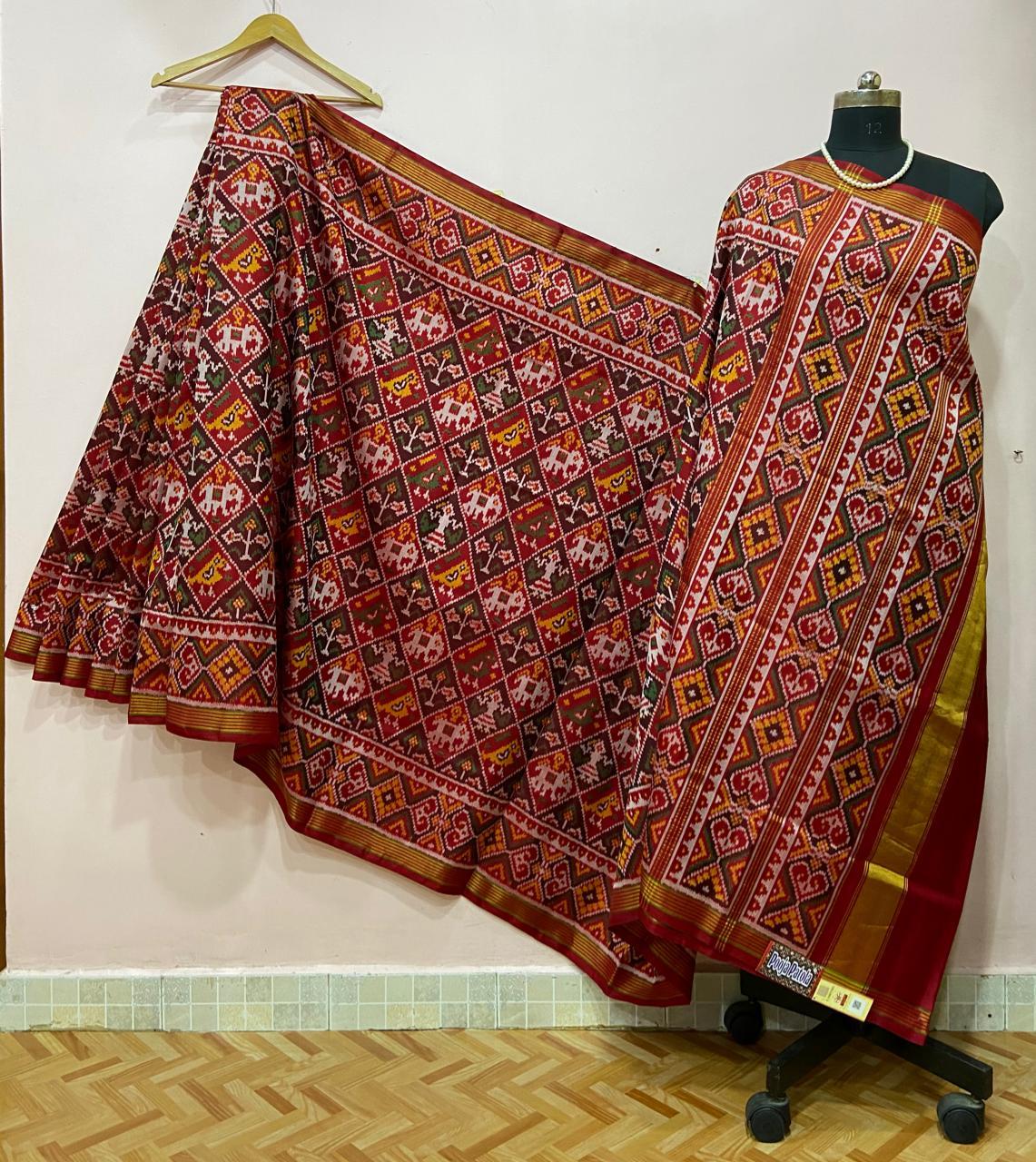 Rajkoti Double Ikat Handwoven Pure Silk Patola Saree_PPS016