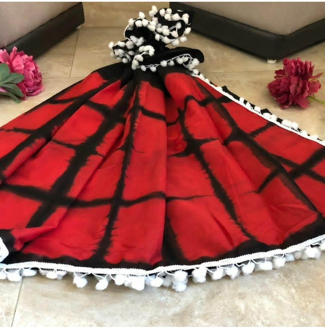 Red-Black Checkered Cotton Saree-TCS047