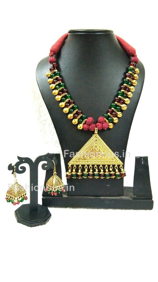 Red And Green Crystal Oxidized Necklace And Earrings-OXDJSW-008