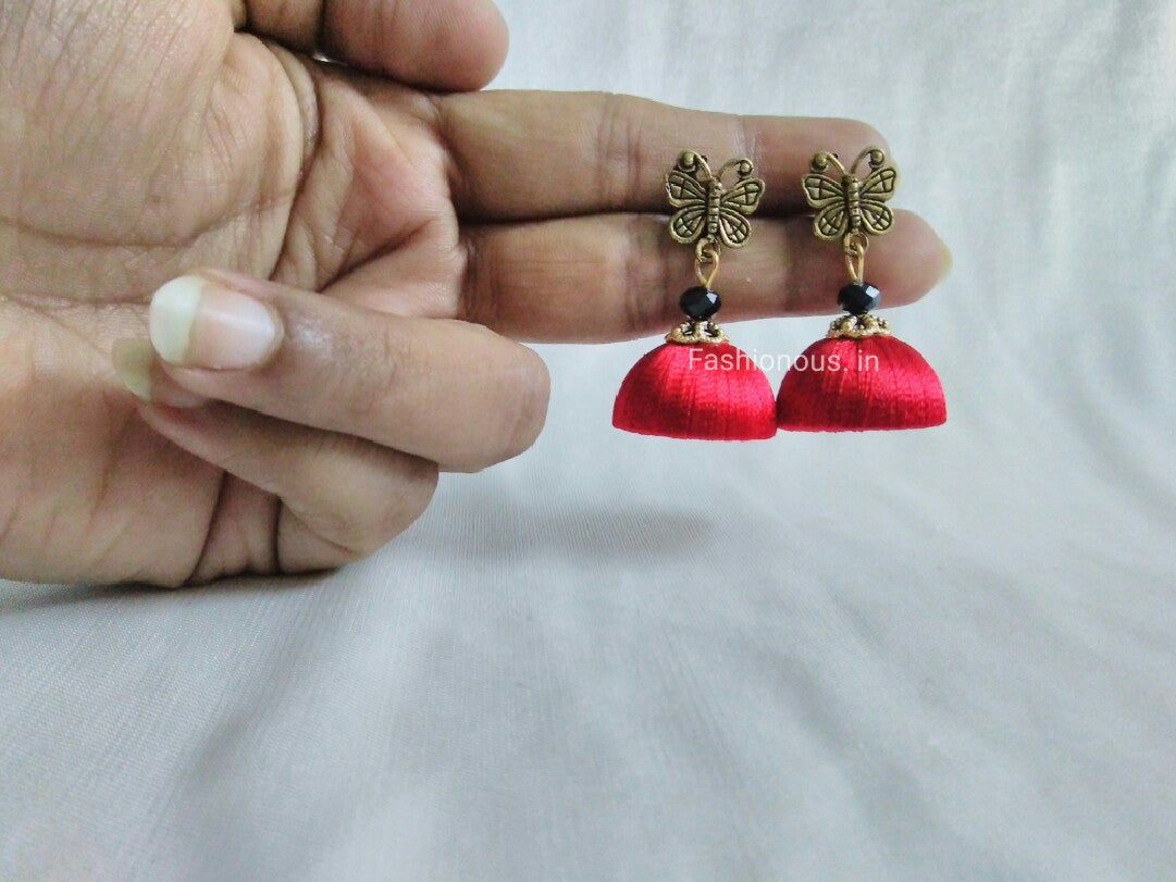 Red Butterfly Silk Thread Earrings
