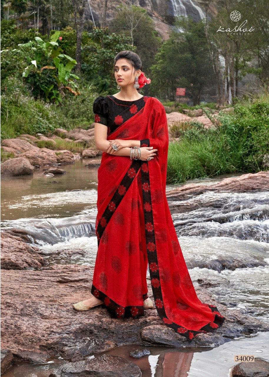 Ravishing Red Chiffon Saree