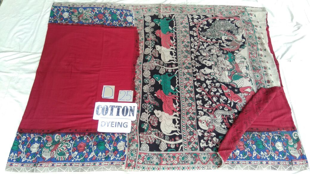 Red Cotton Dyeing Kalamkari Saree-KALAMKARI-0059