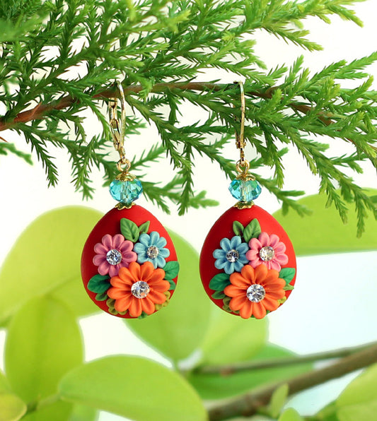 Red Drop Garden Polymer Clay Earrings