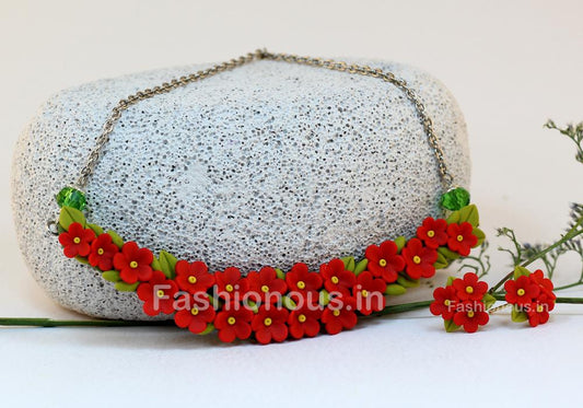 Red Floral Mini Collar Set-ZAPCNS-027