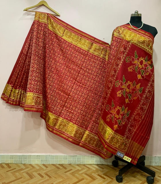 Red with Floral Pallu Designed Patola Silk Saree-PPSRE-002