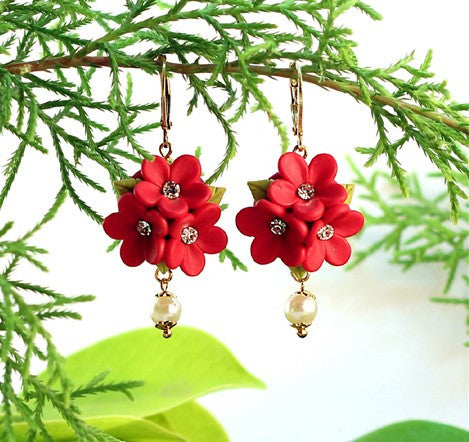 Red Floral Polymer Clay earrings