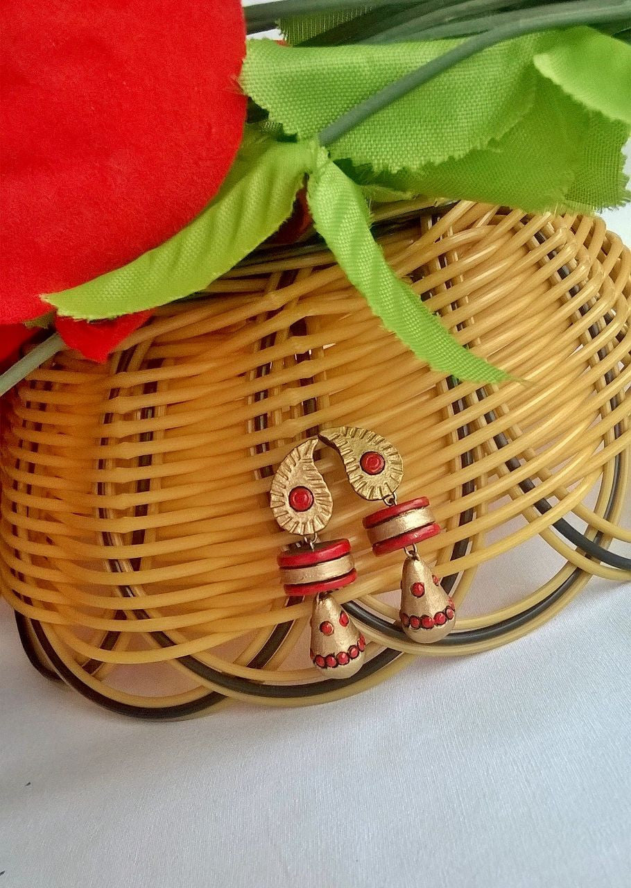 Red & Gold Mango Terracotta Earrings