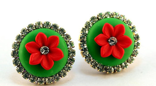 Red Green Rhinestone Polymer Clay Studs