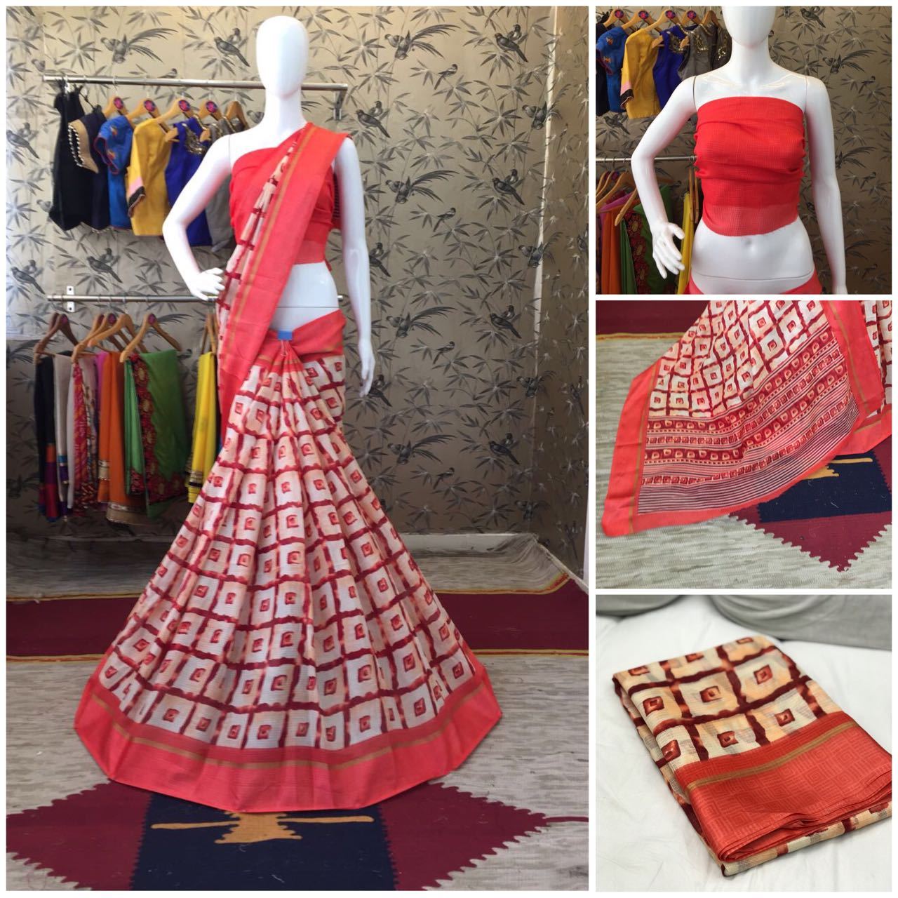 Red Linen Silk with Satin Border Designer Saree-SRE-1017
