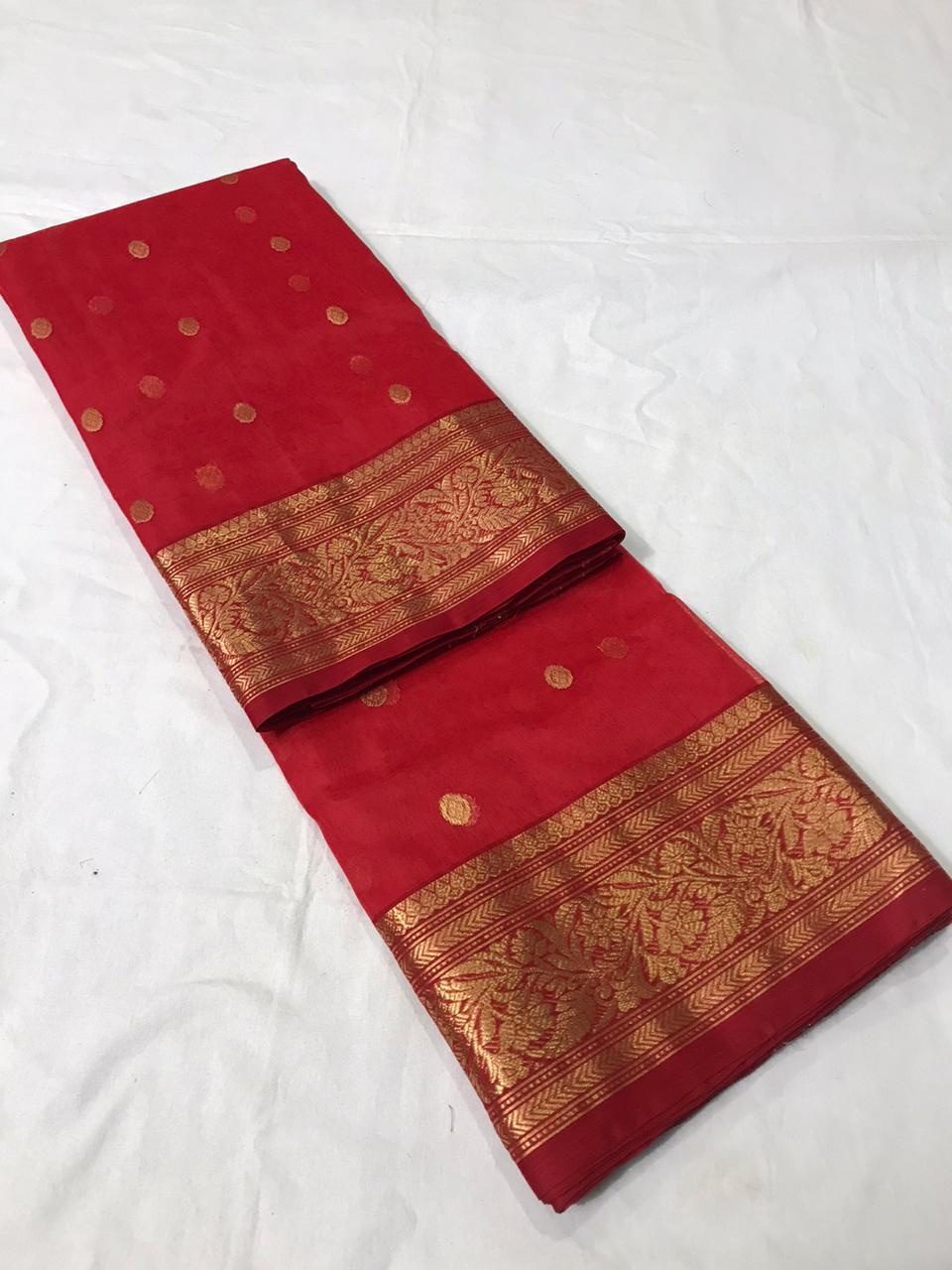 Red Pure Katan Silk Chanderi Saree