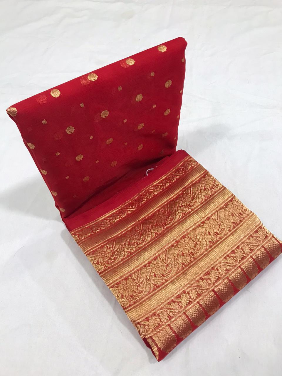 Red Pure Silk Chanderi Saree