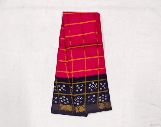 Red Sungudi with Bandhani Print Border