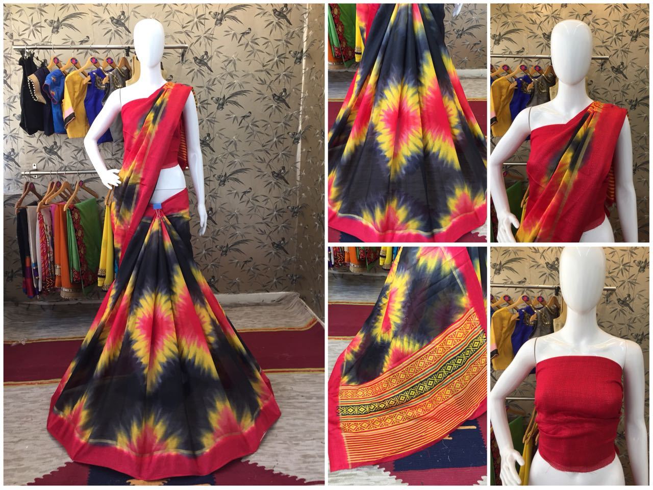 Red and Black Linen Silk with Satin Border Designer Saree-SRE-1064