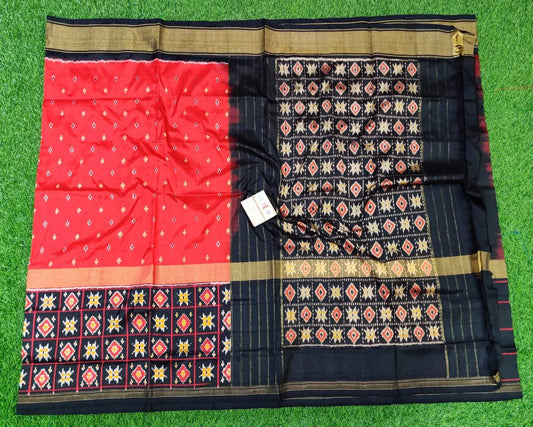 Red and Black combo Ikkat Silk Saree