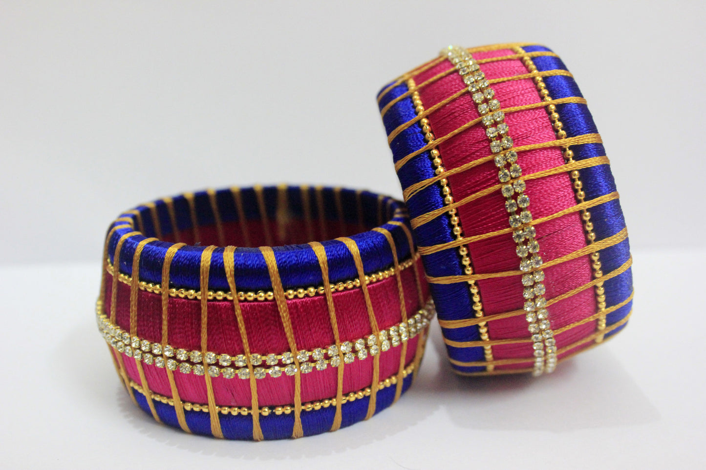 Red and Blue Designer silk thread Bangle Pair