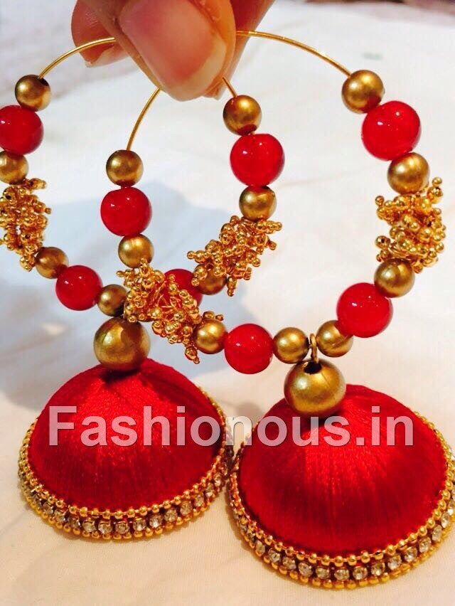 Red and Gold Silk Thread Hoops
