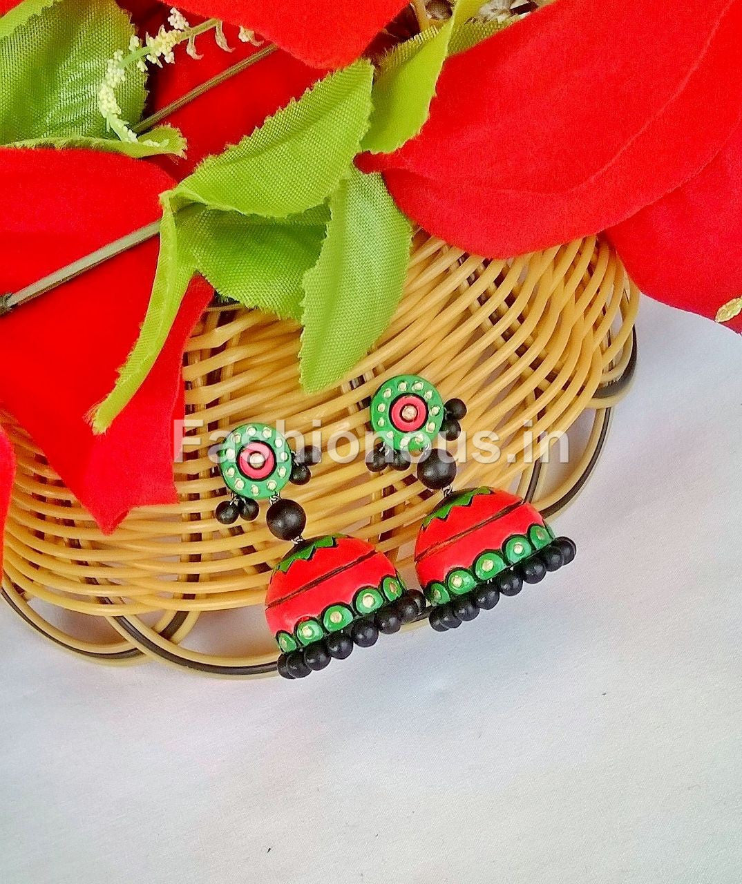 Red and Green Terracotta Jhumka