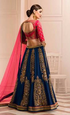 Red and Navy Blue Embroidered Bridal Lehenga