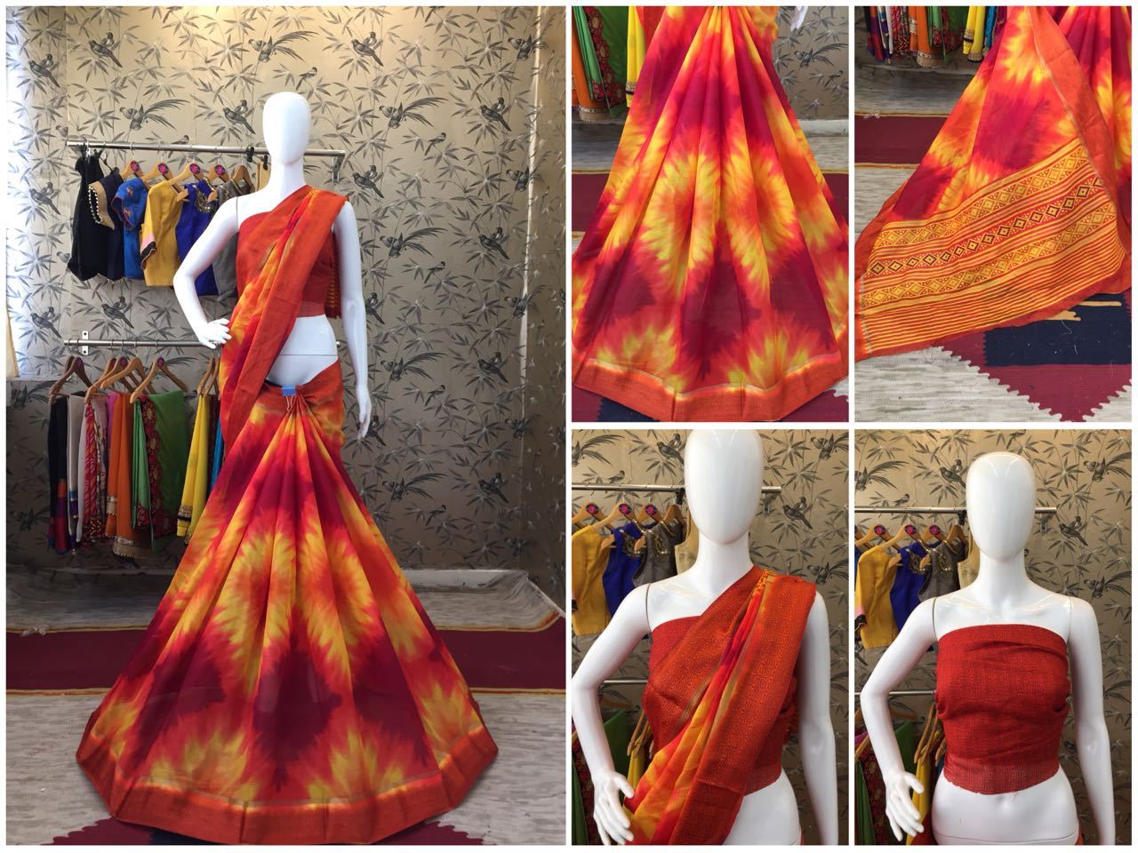 Red and Orange Linen Silk with Satin Border Designer Saree-SRE-1061