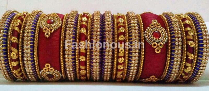 Red and Purple Silk Thread Bangle Set-STJSW-113