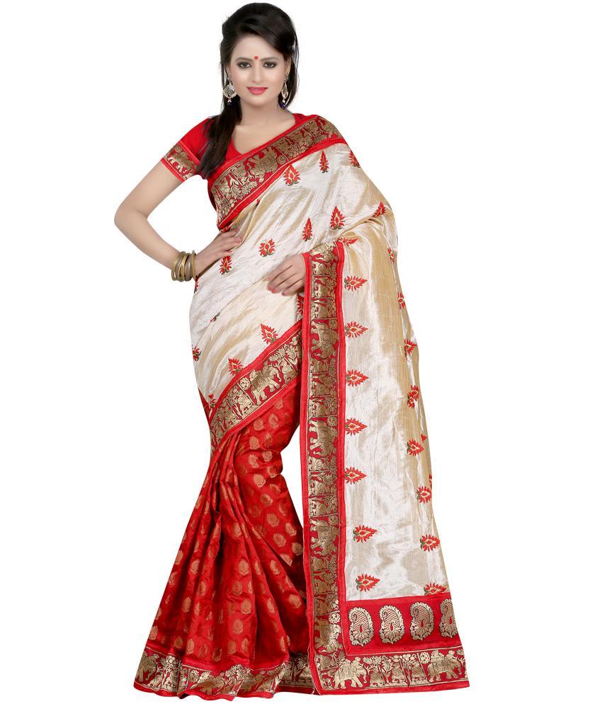 Red and White Bhagalpuri Saree-SRE-784