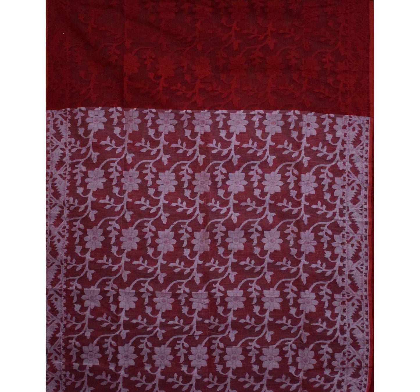 Red and White Floral Handloom Cotton Saree