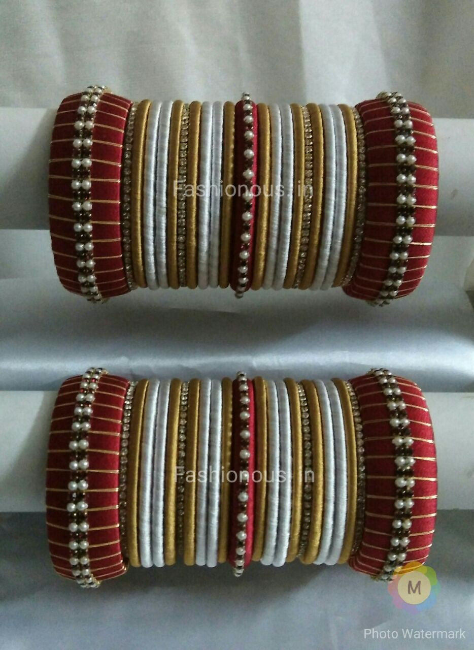 Red and White Silk Thread Bangles
