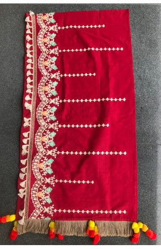 Red Embroidered panel Khadi Lining dupatta - KHDPT008