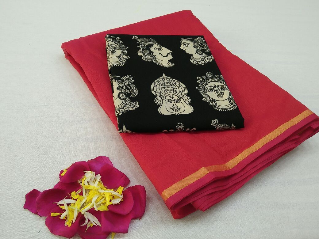 Red with Face Designed Blouse Fancy Cotton Saree-SRE-752