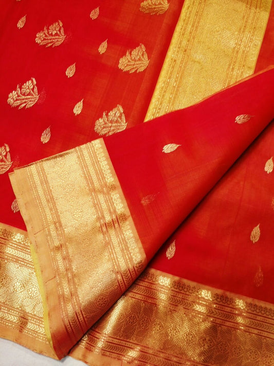 Red with Golden Zari Border Chanderi Silk Saree-CHANSRE-004