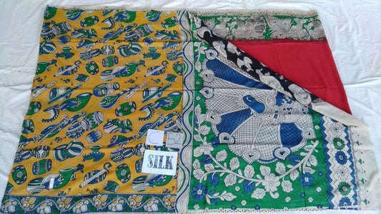 Red with Patil Pallu Silk Kalamkari Saree-KALAMKARI-0014