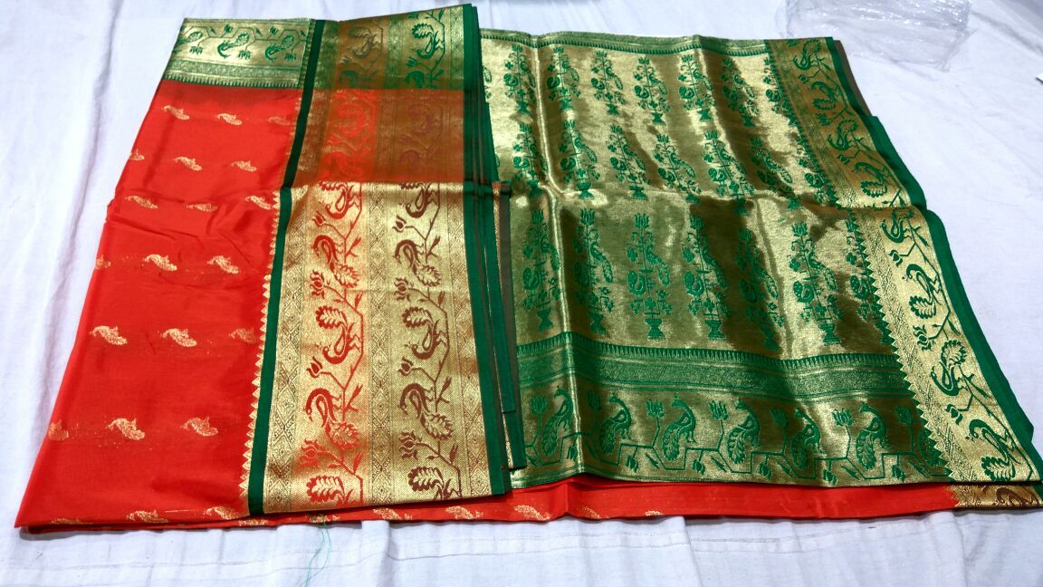 Red with Peacock Designed Green Pallu Paithani Saree-PAITHANI-001