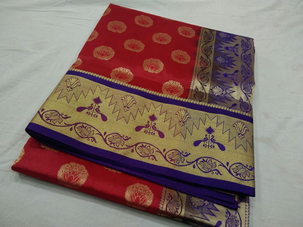 Red with Peacock Designed on Golden Zari Border Paithani Saree-PAITHANI-117