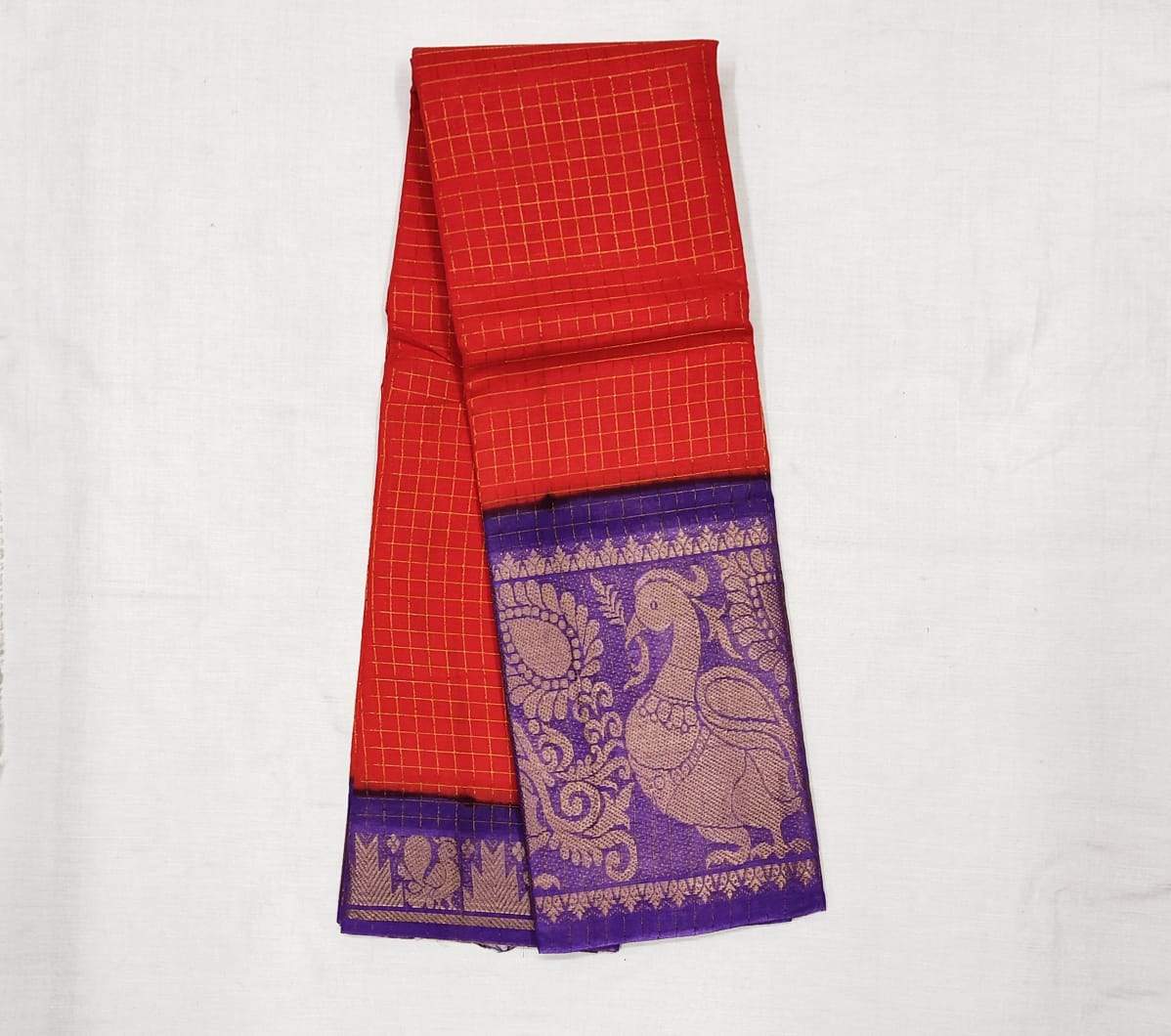 Red with Purple Madurai Sungudi Saree with Large Border