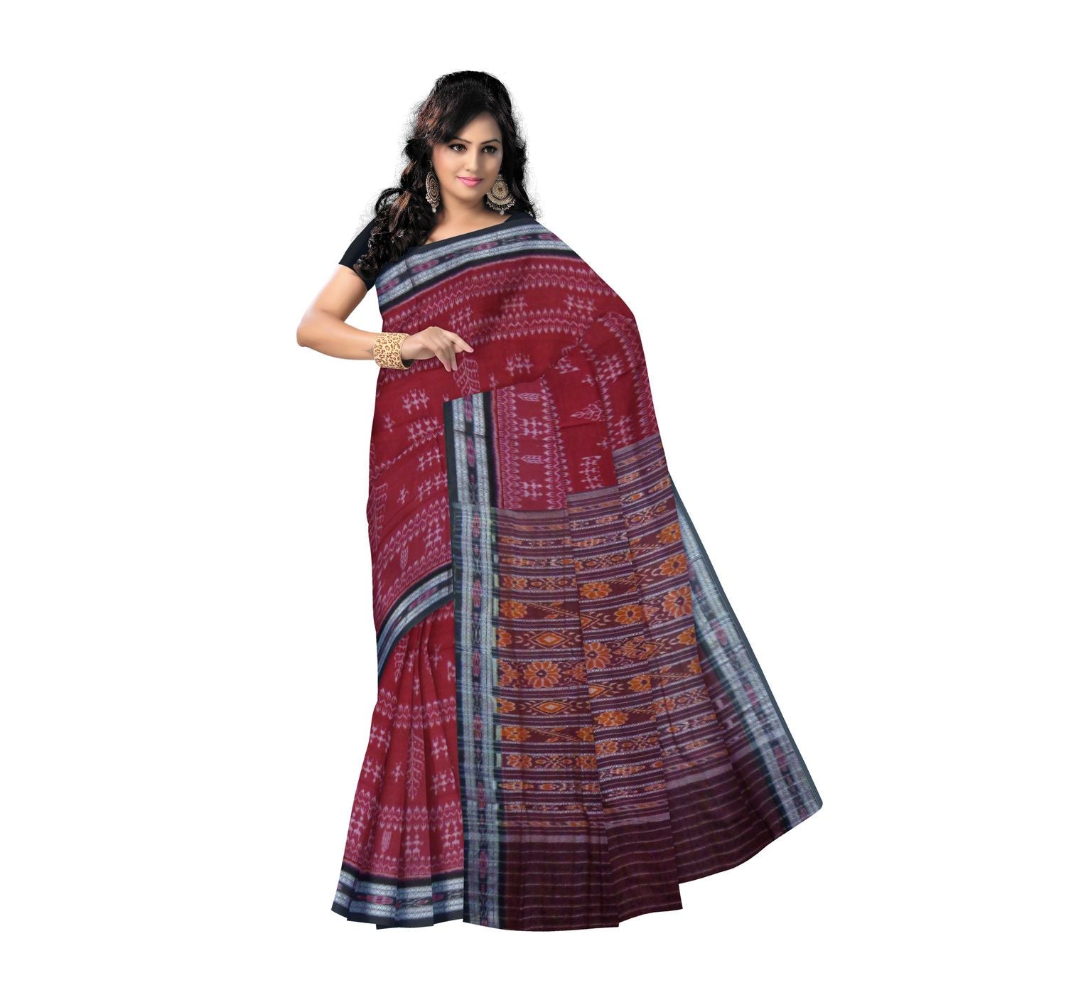 Red with Tribal Art Designed Handwoven Cotton Saree-OSS9135
