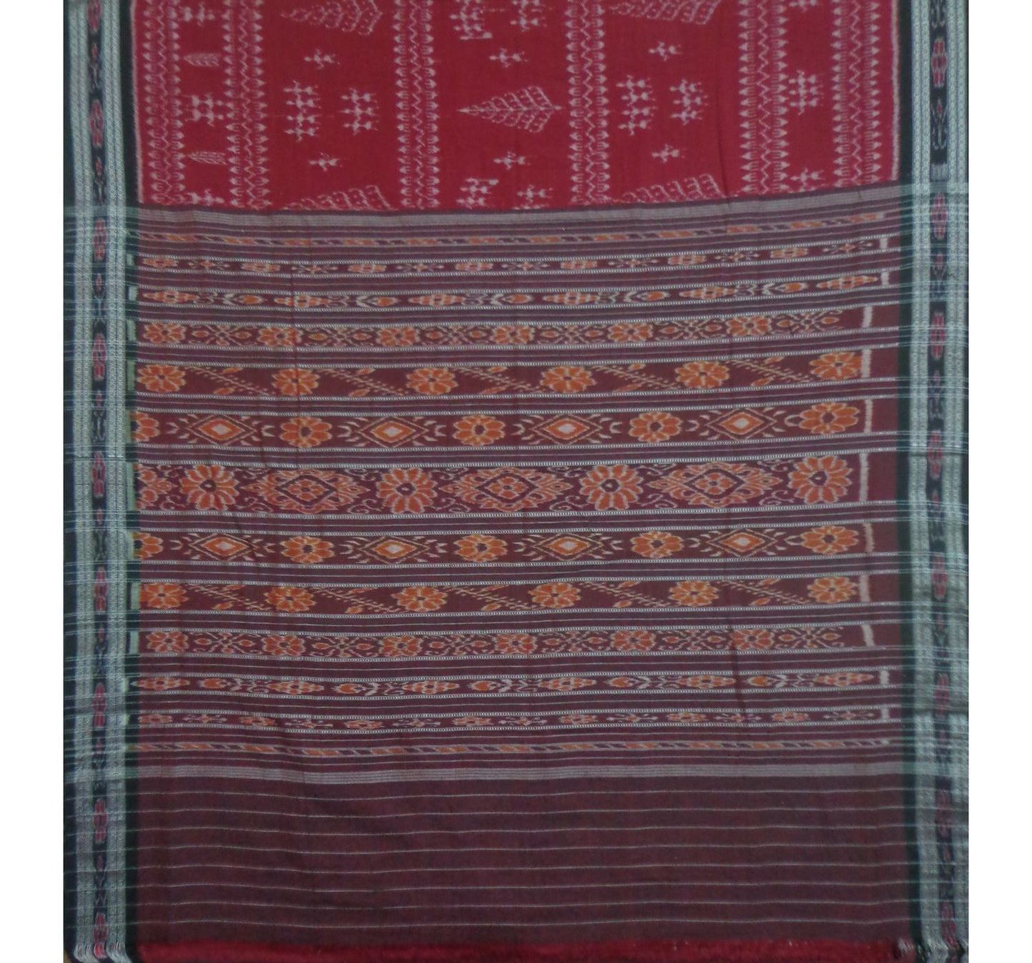 Red with Tribal Art Designed Handwoven Cotton Saree