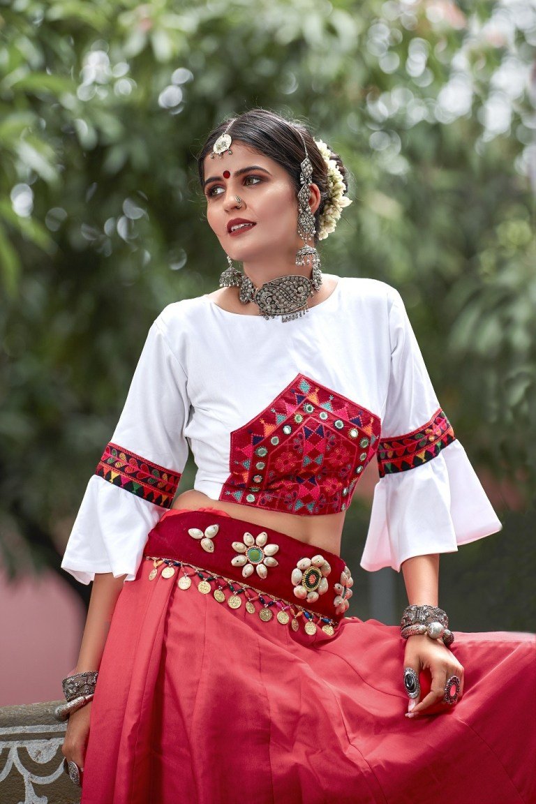 Seashell Maroon and White Lehenga
