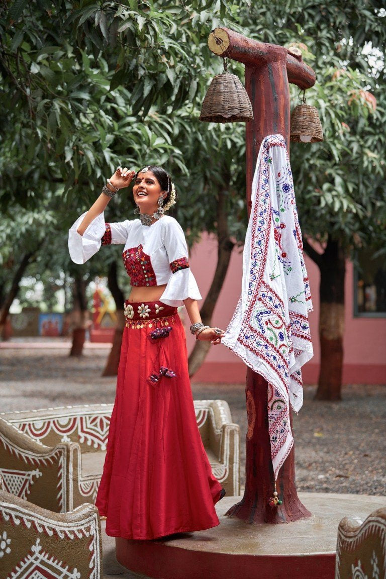 Seashell Maroon and White Lehenga