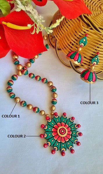 Round Flower Terracotta Jewellery Set