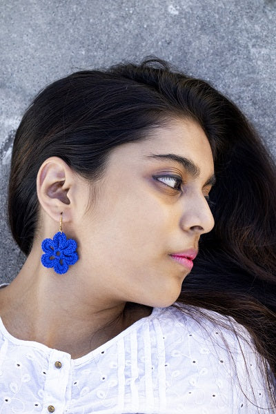 Royal Blue Floral Crochet Earrings