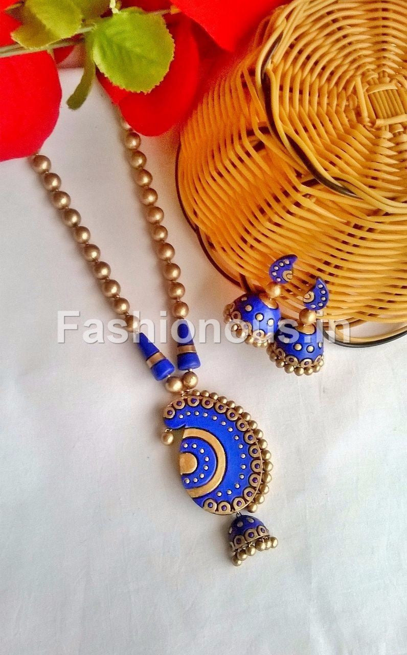 Royal Blue and Gold Terracotta Jewellery Set