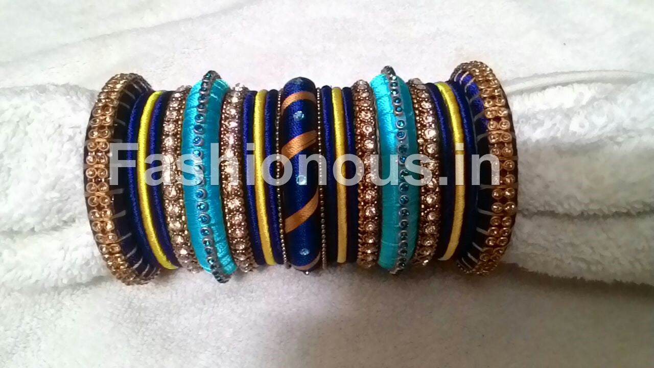 Royal Blue and Yellow Silk Thread Bangles