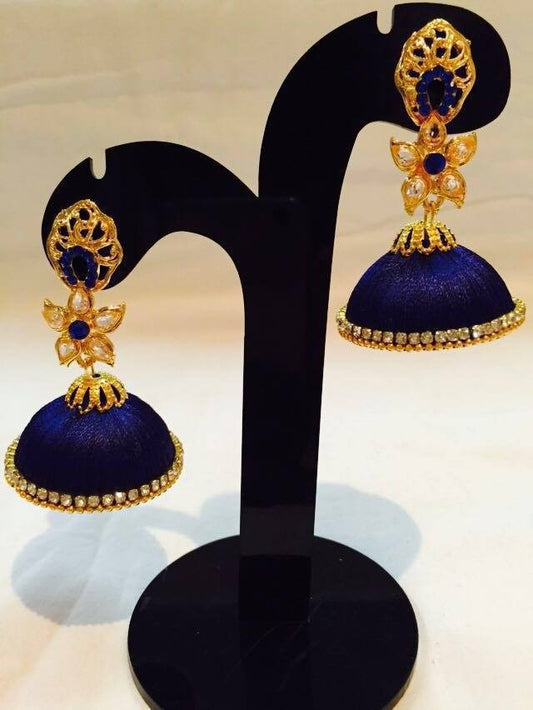 Royal Blue designer Silk Thread Jhumkas