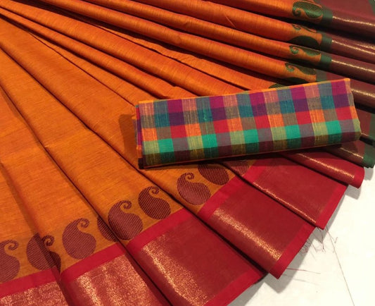 Rust Brown Cotton Saree