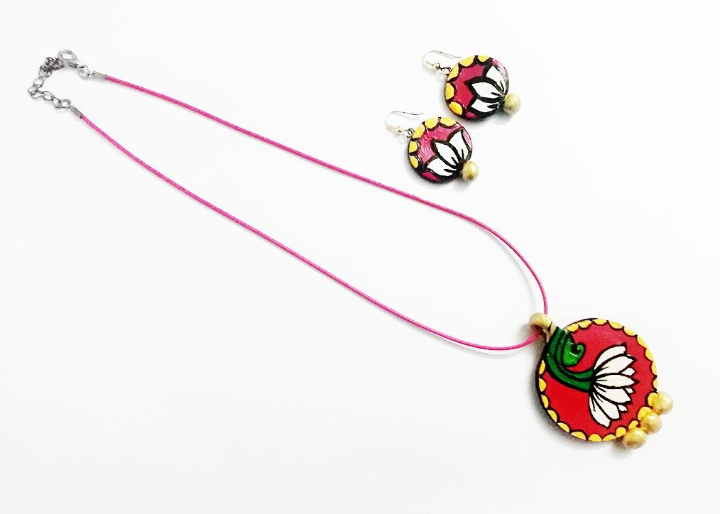 Jasmine Bloom Double Side Art Jewel-SAJ002 Jasmine printed attractive pendant and earring set.