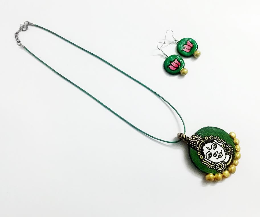 Traditional Goddess Double Side Art Jewel-SAJ005 Classic goddess printed simple earrings and pendant set.