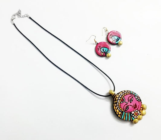 Traditional Beauty Double Side Art Jewel-SAJ007 Simple pendant and earring set for regular use