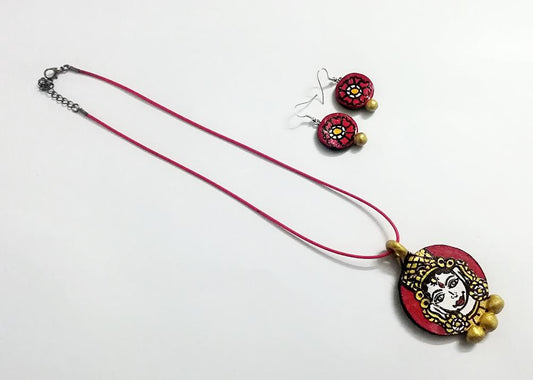 Pretty Princess Double Side Art Jewel-SAJ011 Red coloured simple earring and pendant set.